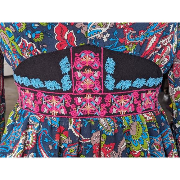 Flying Tomato Small Dirndl Dress Dark Floral Paisley Embroidered Whimsygoth - Picture 9 of 13